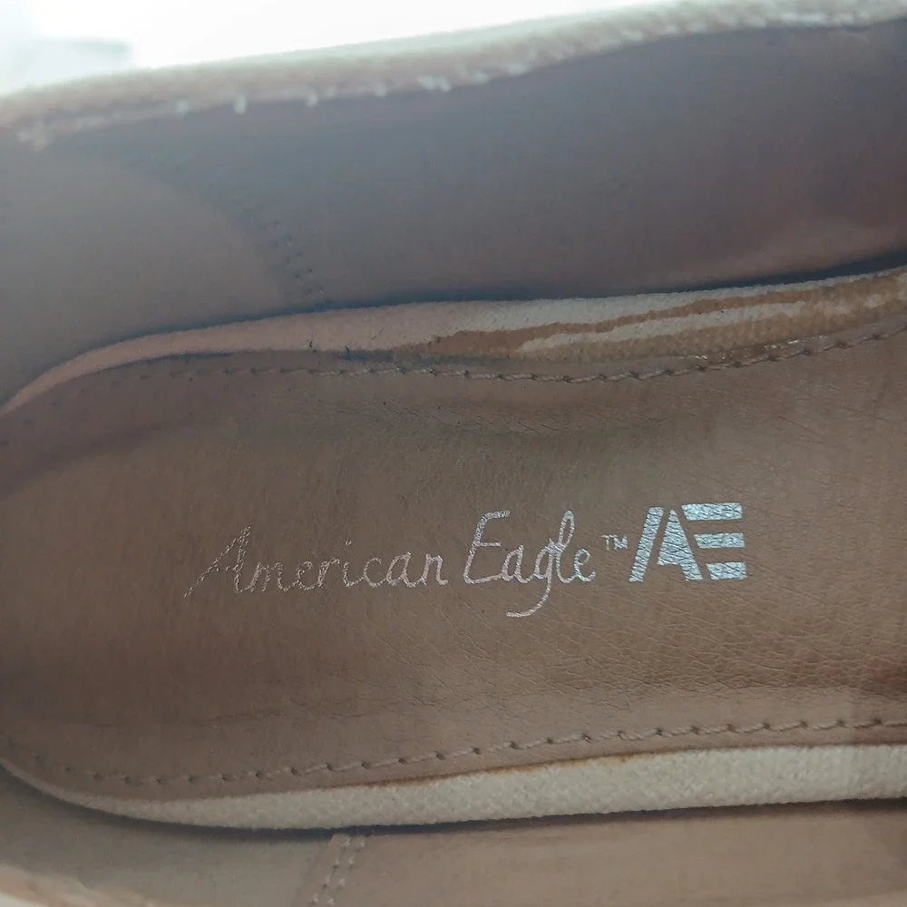American Eagle Espadrille Wedges 7.5 Cream Canvas‎ Slip On Coastal Boho Summer